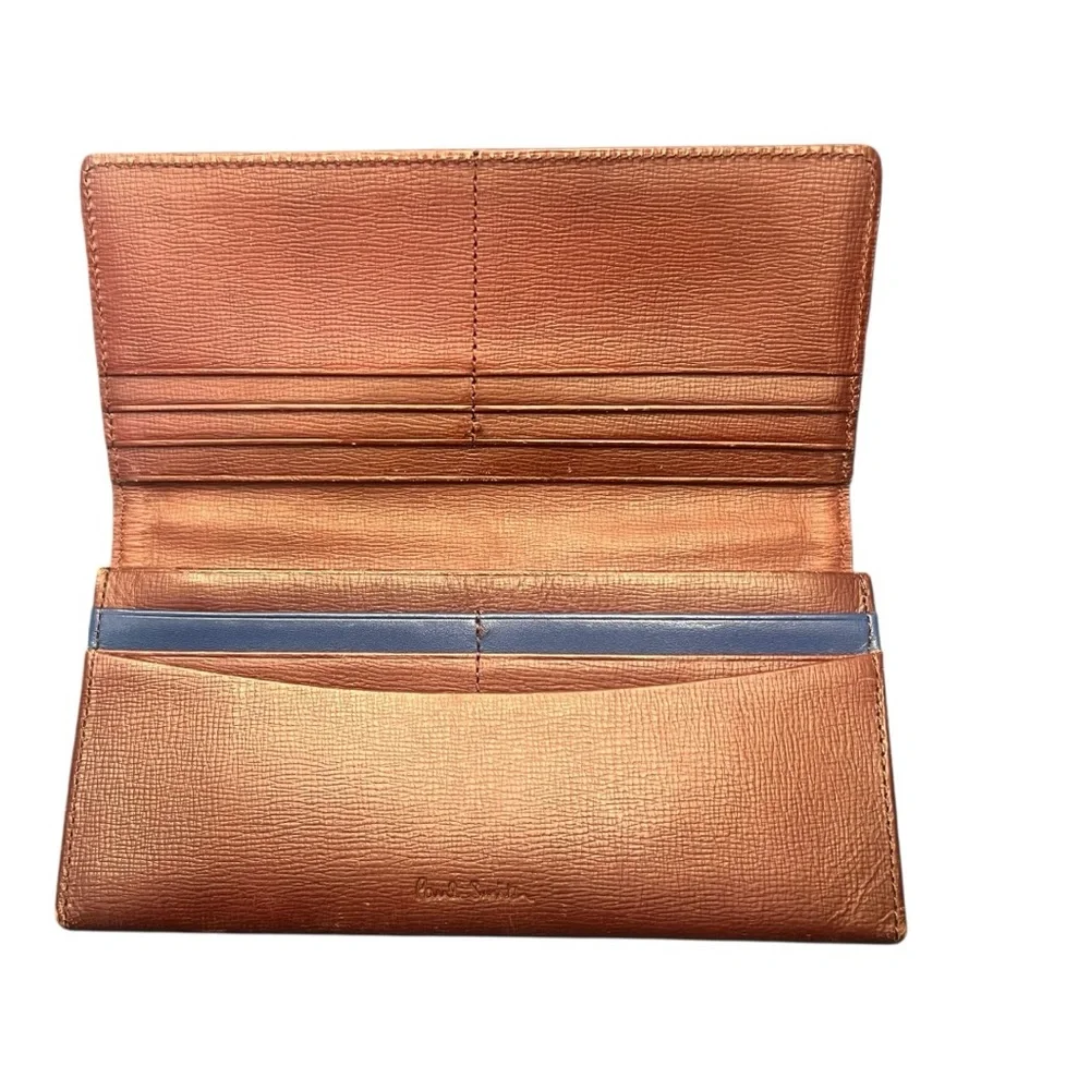 Paul Smith Mens Metallic Copper Textured Leather‎ Long Flap Wallet Made in Italy